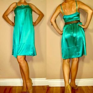 🆕 See by Chloe Anthropologie Teal Green Silk Cocktail Dress 👗 Y2K Vintage
